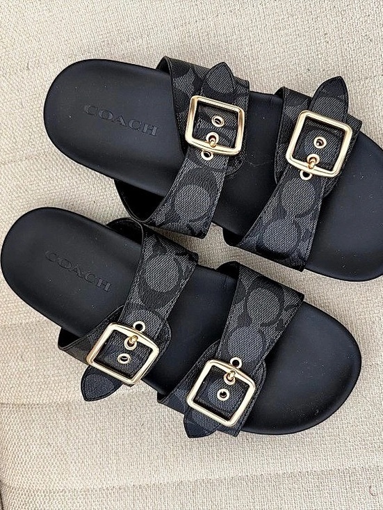 Coach Shoes - Coach Signature Canvas Black Buckle Sandals